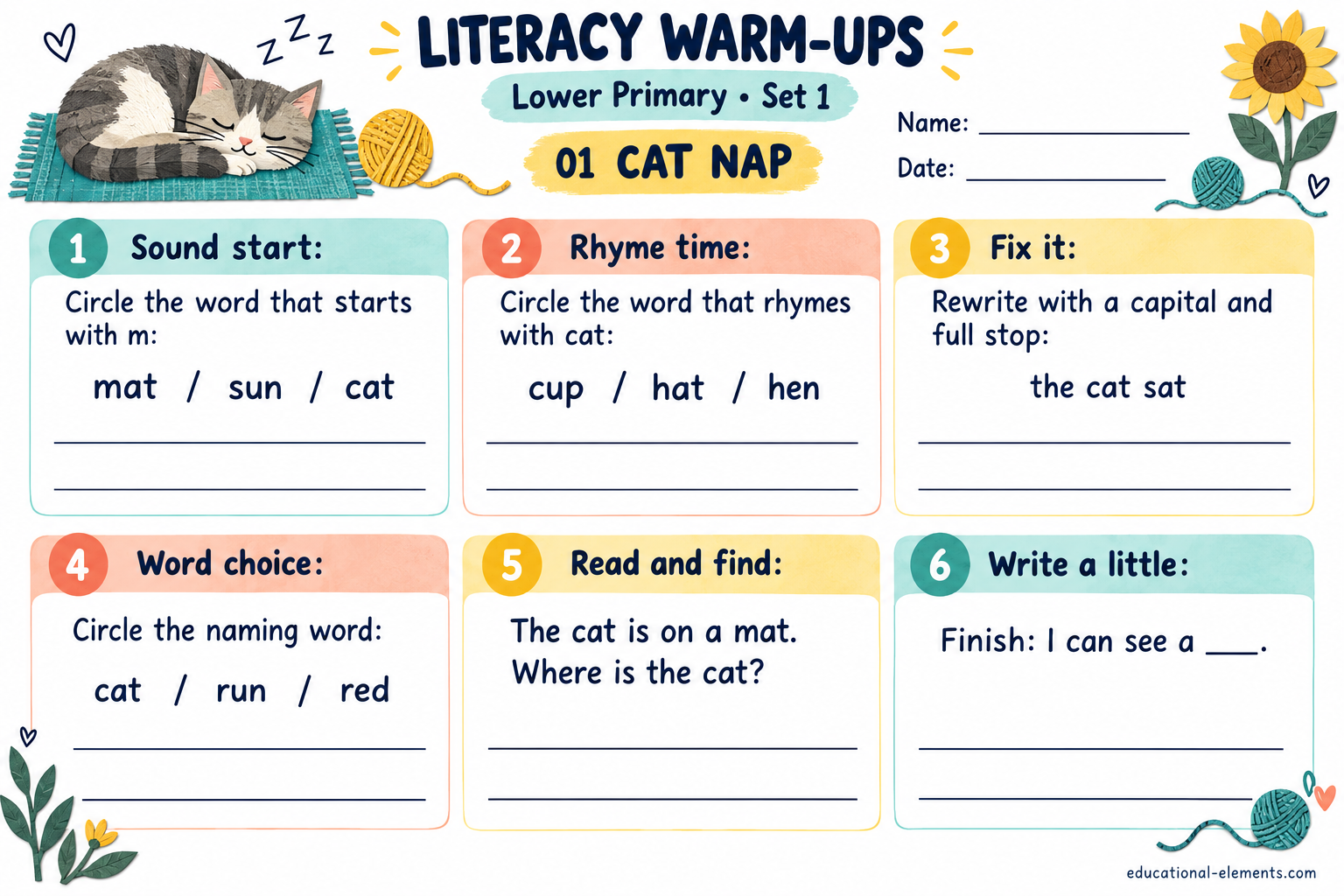 Preview of Literacy Warm-Ups - Lower Primary Set 1